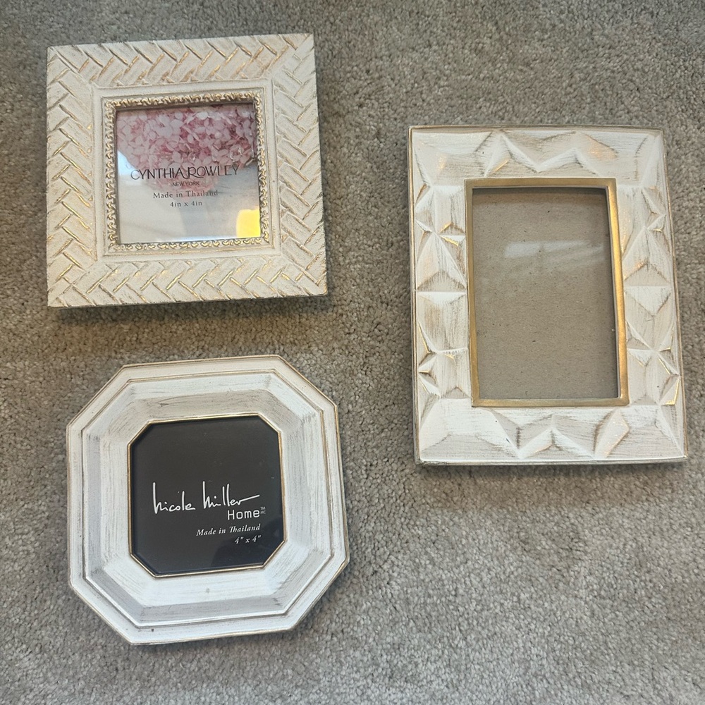 Nicole Miller Whitewashed Cream Wood Picture Frames Set
